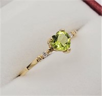 Genuine Peridot & Diamond Heart Ring