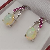 Genuine Opal & Ruby Earrings