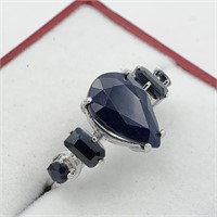 Ster. Silver Genuine Blue Sapphire Cocktail Ring