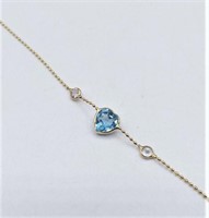 Genuine Blue Topaz & White Sapphire Heart Bracelet