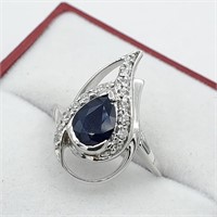Genuine Blue Sapphire & CZ Ring