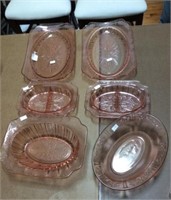 Pink Depression assortment  Trays, divided dishes