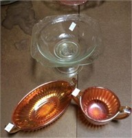 Carnival dish and sugar, clear pressed glass