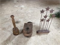 Cast Iron Stars, Paper Weight, Wooden Pulley,