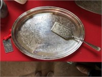 Silver Plated Oval Serving Tray and Cake Server