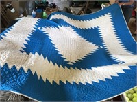Contemporary Hand Stitched Blue and White Quilt