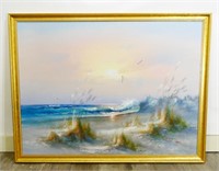 Large Original Beach Scene Painting, Signed