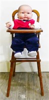 Vintage Wood Baby Doll Highchair with Doll