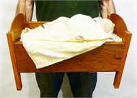 Vintage Wood Baby Doll Crib with Doll