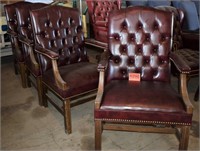 4 Tufted Back Leather Armchairs (Red)