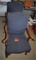 2 Highback Wood Chairs (Blue Cloth)
