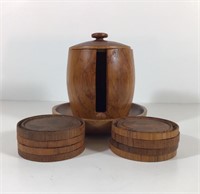 TEAK COASTER SET IN HOLDER