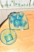 BLUE GLASS SET W/ PLATE