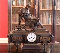 19th c. Bronze and Marble Figural Clock