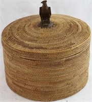 INUIT ESKIMO BASKET, FINELY WOVEN WITH CARVED