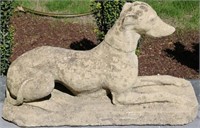 EARLY 20TH CENTURY CAST STONE WHIPPET. 17" HIGH,