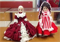 2 dolls with crochet dresses