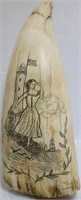 19TH CENTURY SCRIMSHAW WHALE'S TOOTH DEPICTING A