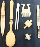 LOT OF 7 SCRIMSHAW ITEMS TO INCLUDE A COMB WITH