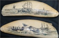 TWO SIMILAR EARLY 20TH CENTURY SCRIMSHAWED