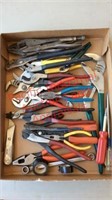 Box of misc pliers, wire stripper