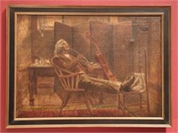 19th c. Oil on Canvas, Cellist in Repose