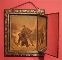 L. B. Brevete Tri-Fold Mirror w/ Paintings, 19th c