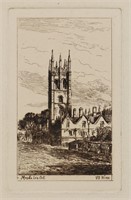 Etching, Magdalen College at Oxford