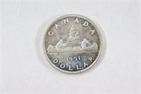 1951 Canadian One Dollar Silver Coin