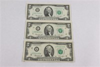 USA $2.00 Bills X 3