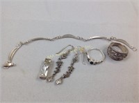 Sterling rings, bracelet, and pendant