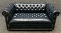 Blue Leather Chesterfield Loveseat