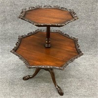 Antique Carved Mahogany Two-Tier Pie Crust Table