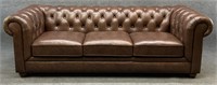 Brown Leather Chesterfield Rolled Arm Sofa