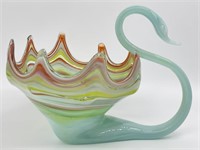Beautiful Swan Art Glass Statue Bowl