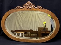 Antique Oval Wood Framed Mirror