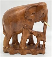 Solid Wood Carved Elephant Statue