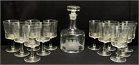 Toscany Ship Etched Decanter and Glasses