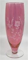 Vintage Etched Cranberry Glass Vase