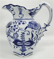 Large Blue and White Chinoiserie Pitcher