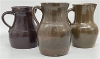 Set of 3 Antique Clay Pottery Pitchers