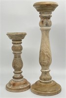 Pair Country Chic Wooden Pillar Candlesticks
