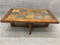 Modern Wood and Stone Coffee Table