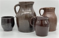 4pc Antique Pottery Pitchers & Bowl