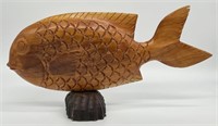 Large Carved Wood Fish Statue