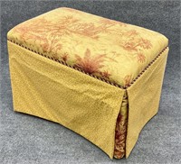 Toile & Leopard Print Fabric Upholstered Ottoman