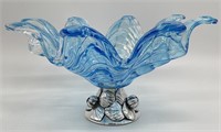 Hand Blown Blue Italian Art Glass Center Bowl