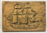 Faux Carved Wood Clipper Ship Art