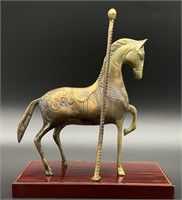 Brass Horse Statue on Stand