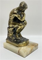 Thinking Man Brass & Marble Statue